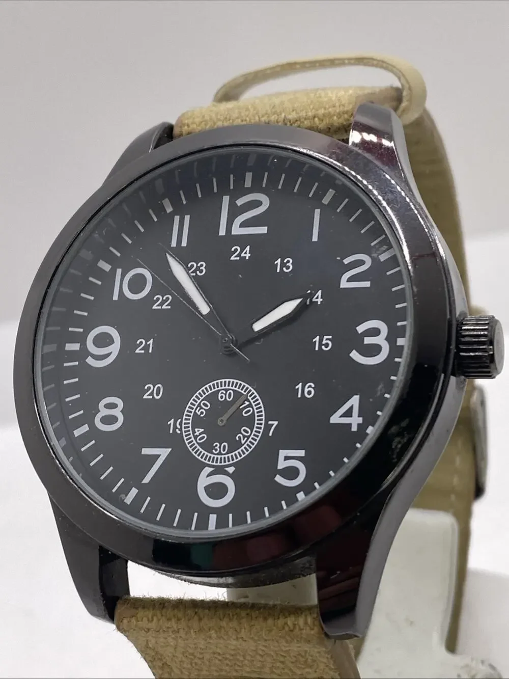 Mens Black Metallic Canvas Nylon Strap Military Style Watch New Batter